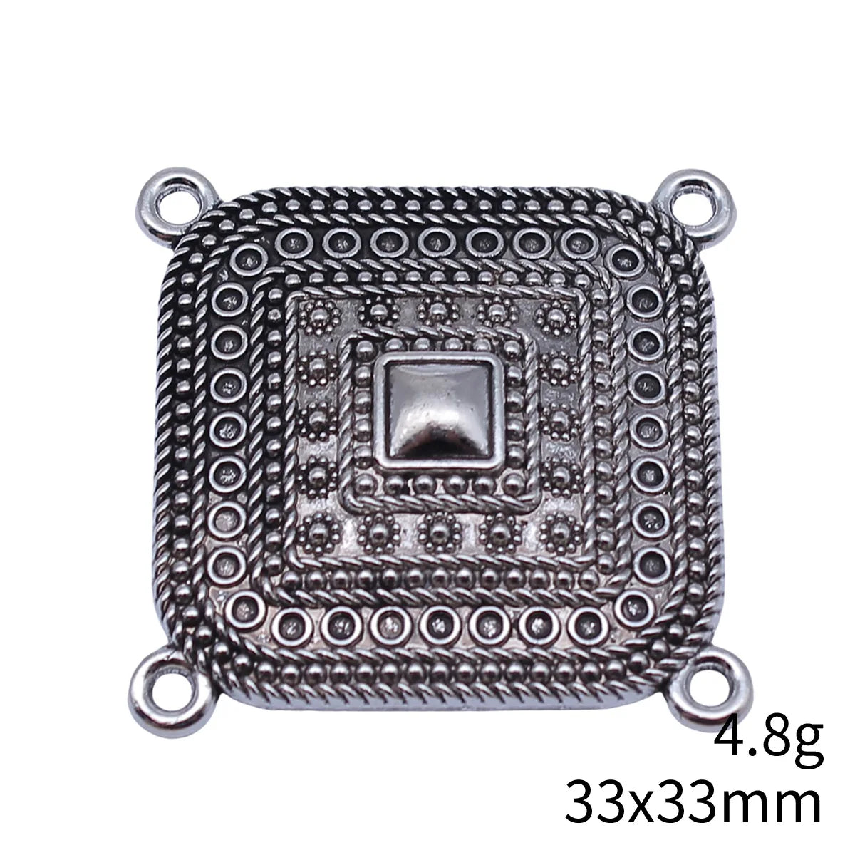 33x33mm 4.8g Antique Silver Tone Zinc Alloy 4-Hole Connector Charm for Body Chain Waist Chain DIY