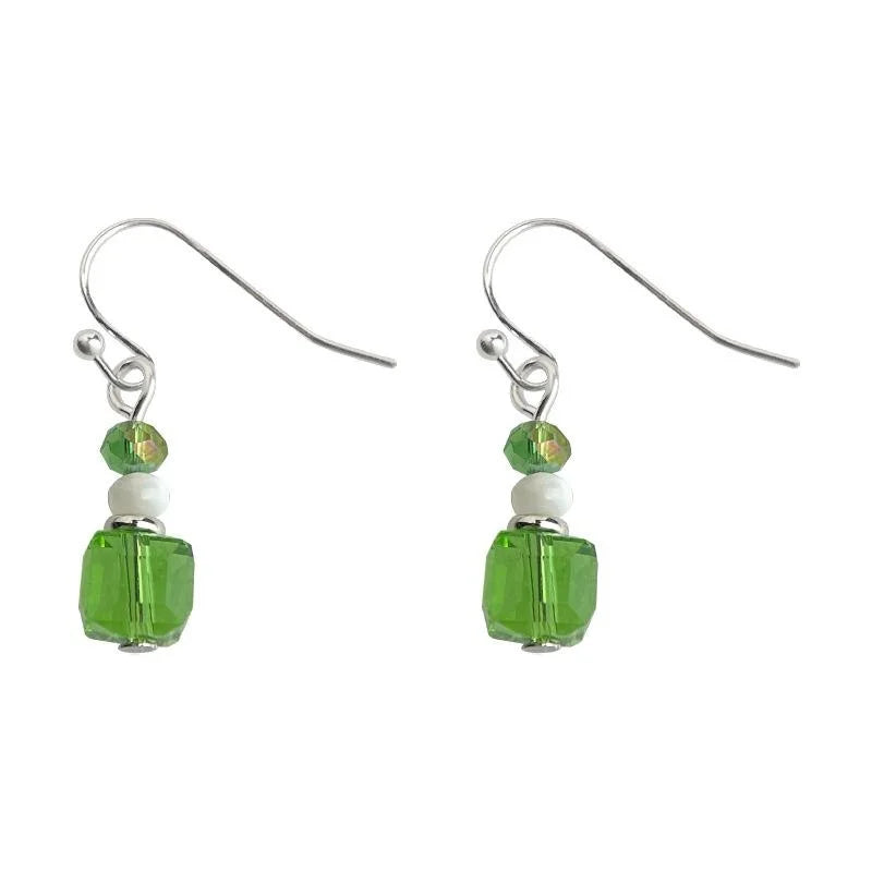 Fresh Green Glass Crystal Imitation Pearl Geometric Round Drop Earrings for Women