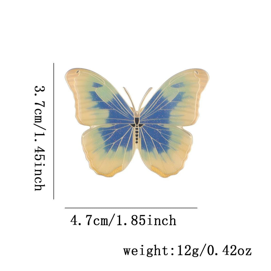 Elegant Forest Butterfly Enamel Alloy Brooch With Blue Yellow Wings, Luxury Lapel Pin Suit Corsage Gift