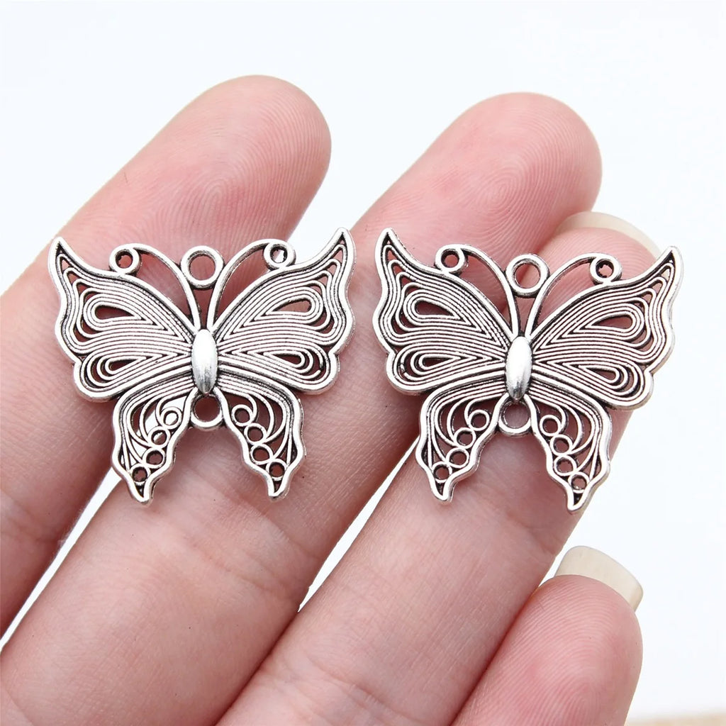 26x23mm 2.3g Antique Silver Zinc Alloy Butterfly Charm Pendant for DIY Necklace Bracelet Making