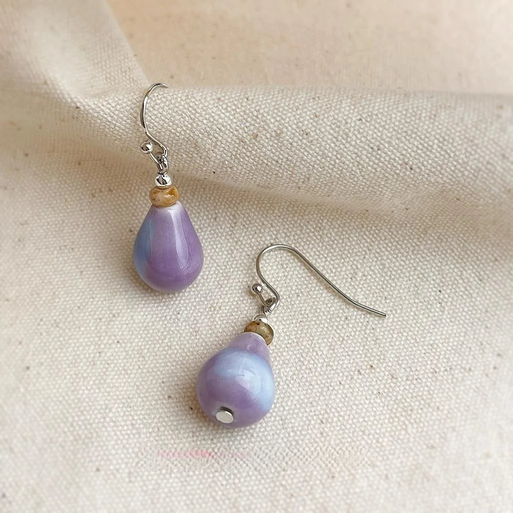 Gradient Purple Ceramic Teardrop Drop Earrings New Chinese Artistic Geometric Jewelry