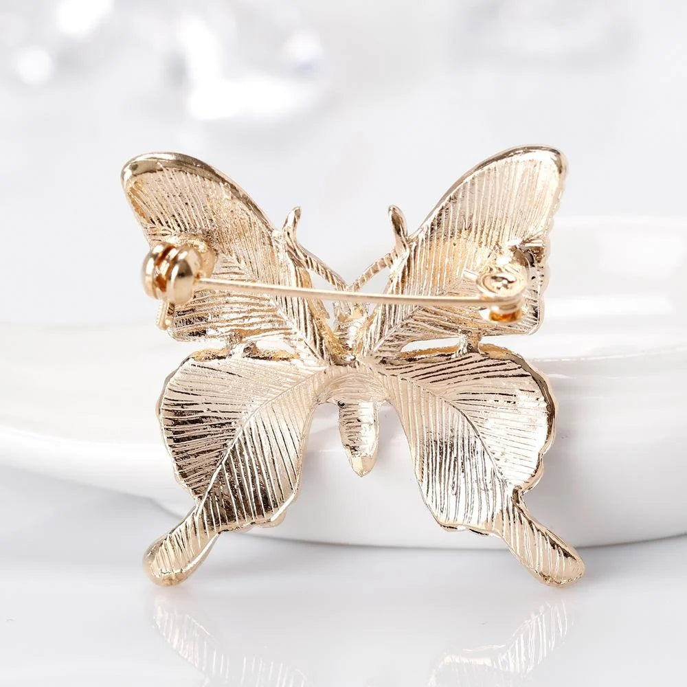 Elegant Enamel Butterfly Brooch With Purple Yellow Wings, Alloy Insect Lapel Pin Corsage Suit Accessory