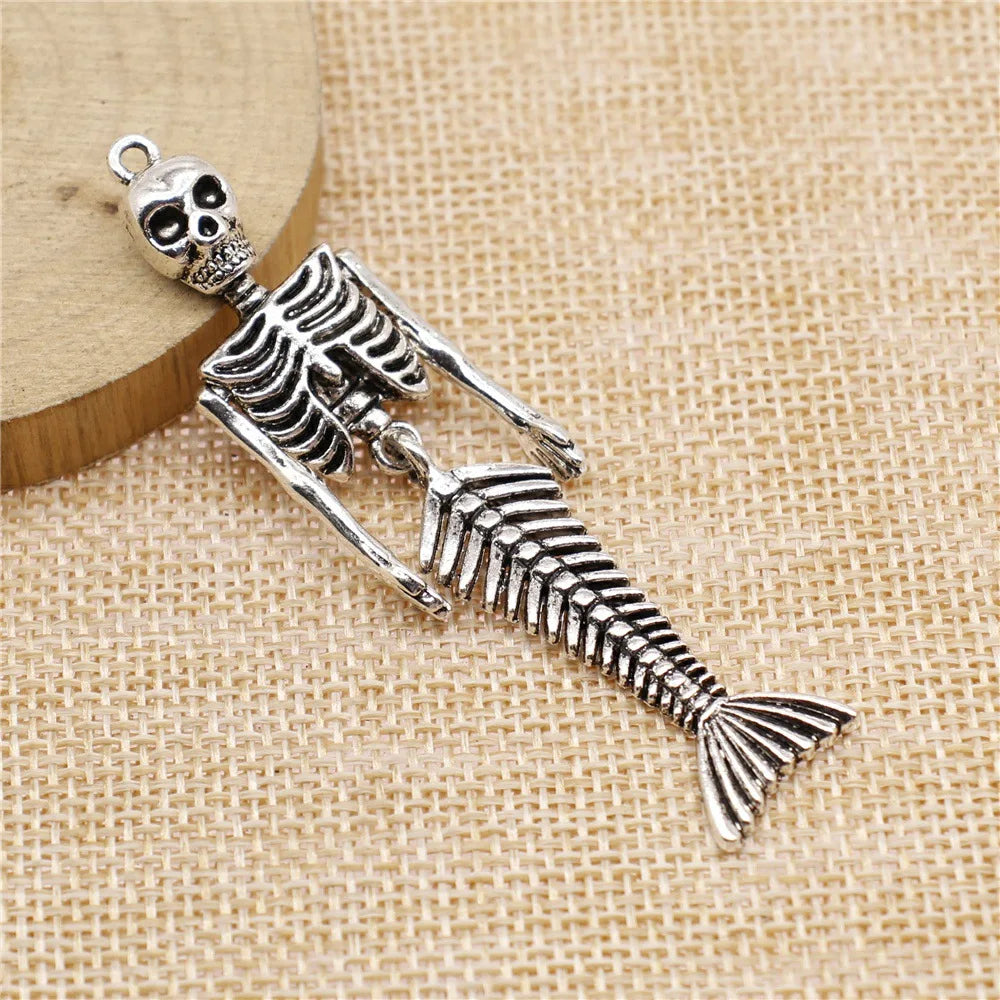18x74mm 9.4g Multicolor Zinc Alloy Skeleton Mermaid Charm Pendant for DIY Necklace Jewelry Making