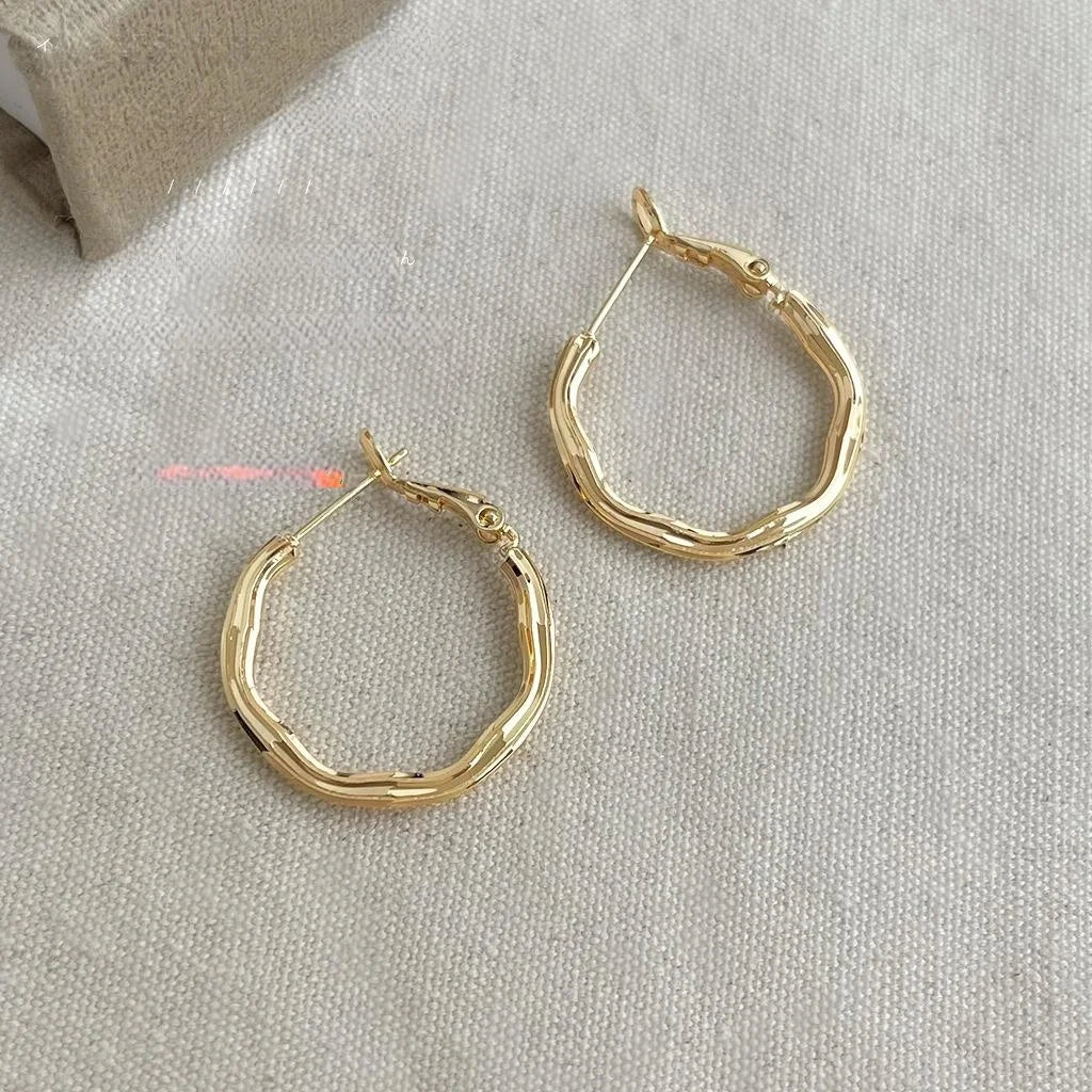 Sweet Cool Geometric Round Copper Hoop Earrings Fashion Commuter Versatile Jewelry