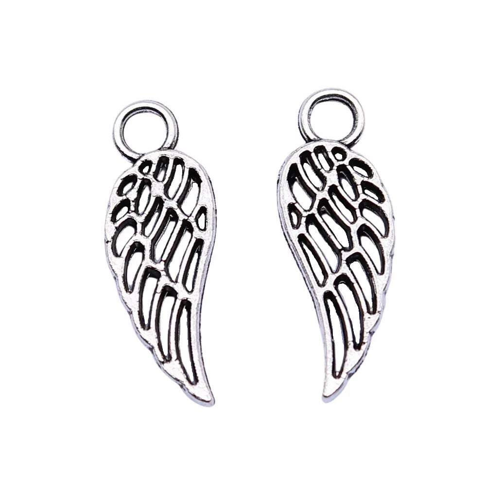 18x7mm 0.4g Multicolor Zinc Alloy Hollow Wing Charm Pendant for Angel Theme DIY Jewelry Making
