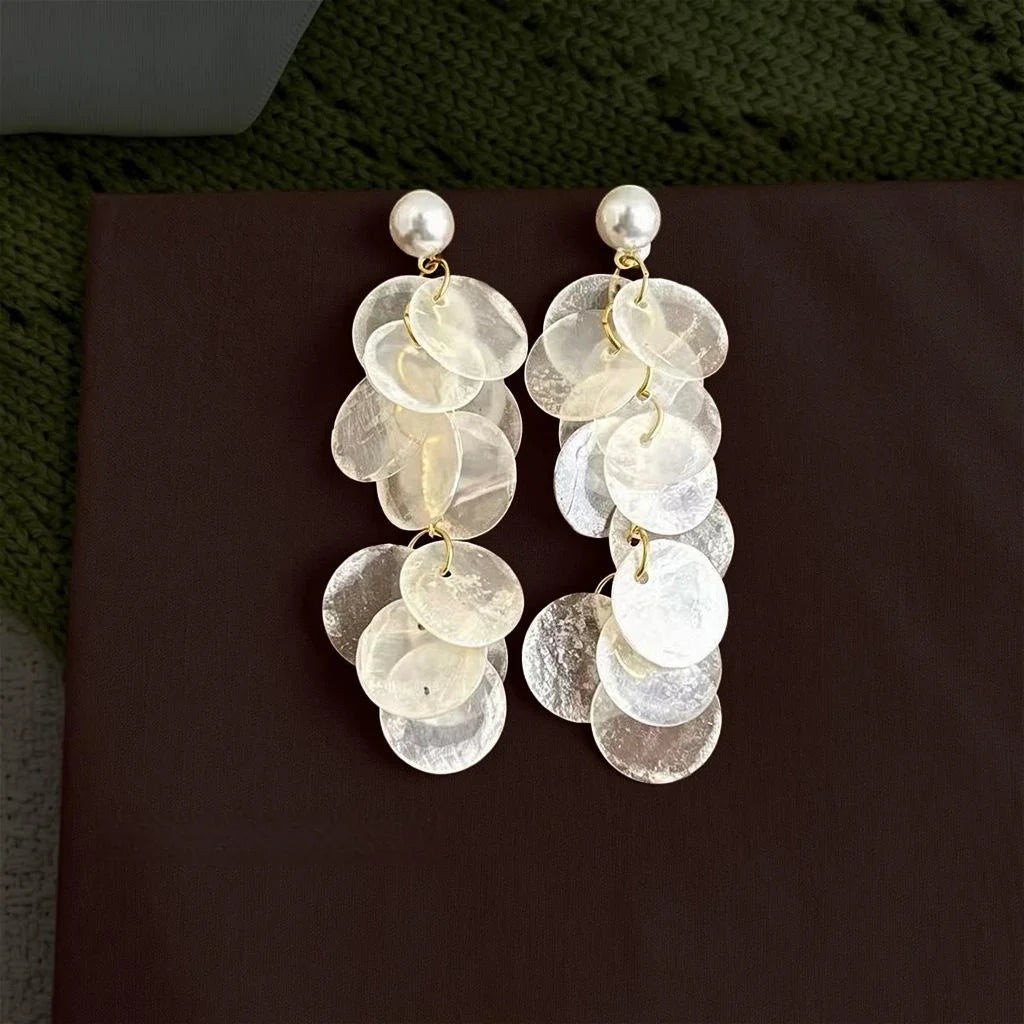 Copper Shell Pearl Tassel Drop Earrings For Women Summer Vacation Fresh Sweet Style