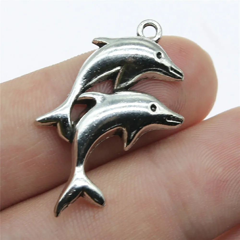 33x18mm 2g Zinc Alloy Dolphin Charm Pendant for DIY Ocean Theme Necklace Bracelet Jewelry Making