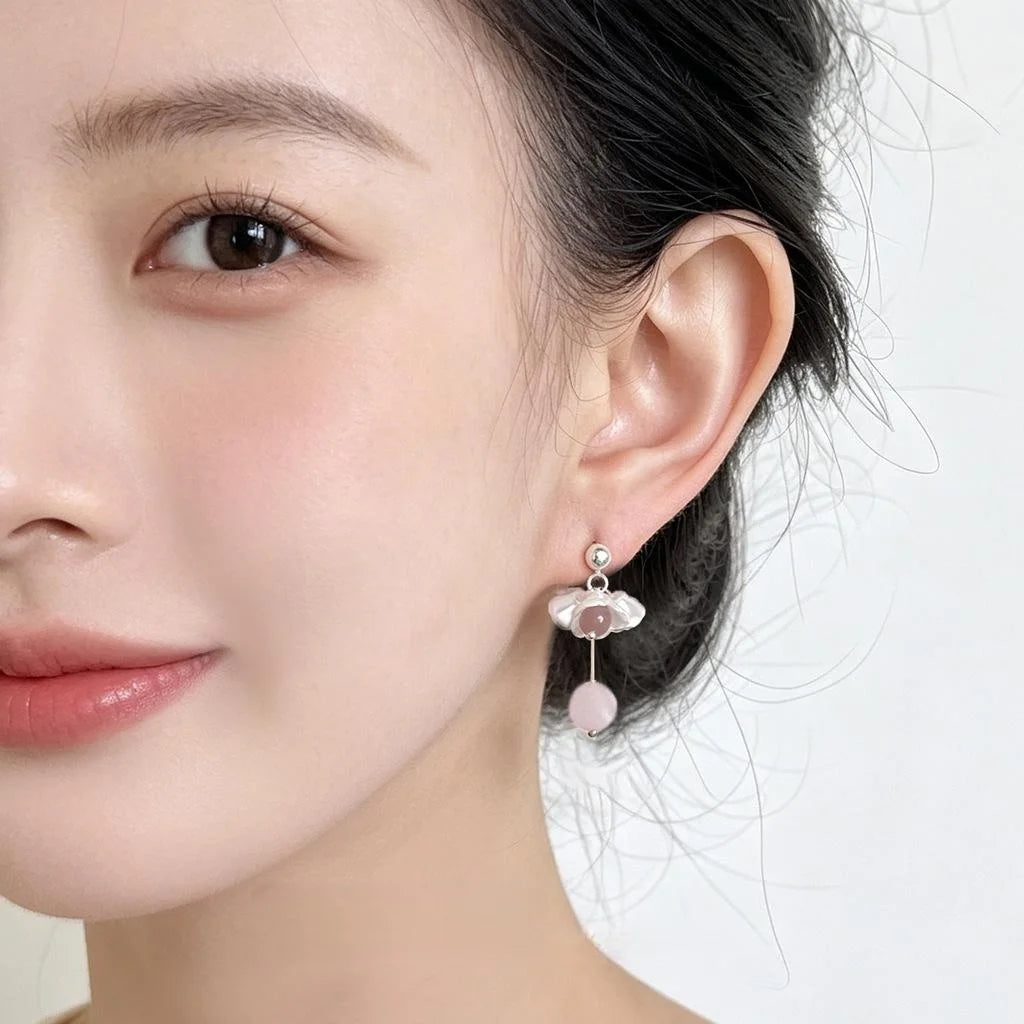 Sweet Floral Tassel Drop Earrings Eco Friendly Copper Handmade Minimalist Cute Flower Jewelry
