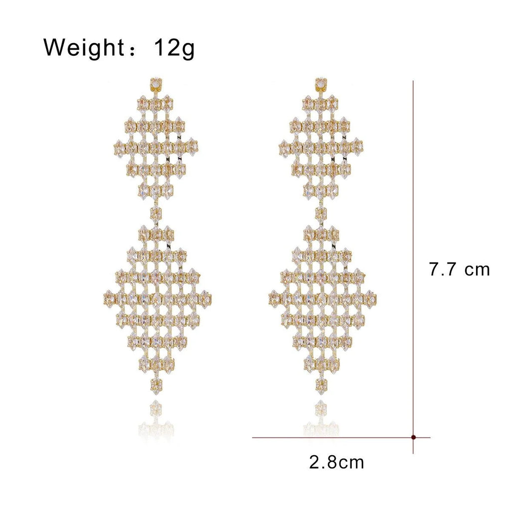 Luxury Geometric Diamond Shape Rhinestone Long Dangle Earrings For Wedding Party Banquet Fashion Jewelry
