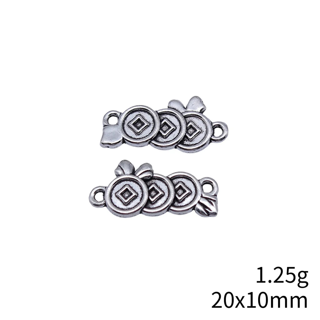 20x10mm 1.25g Antique Silver Zinc Alloy Chinese Coin Connector Charm for DIY Necklace Bracelet