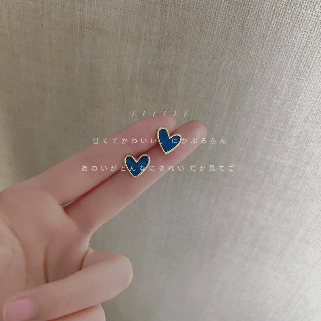 Klein Blue Heart Stud Earrings Copper Silver Plated Pin Chic High-End Fashion Ear Jewelry