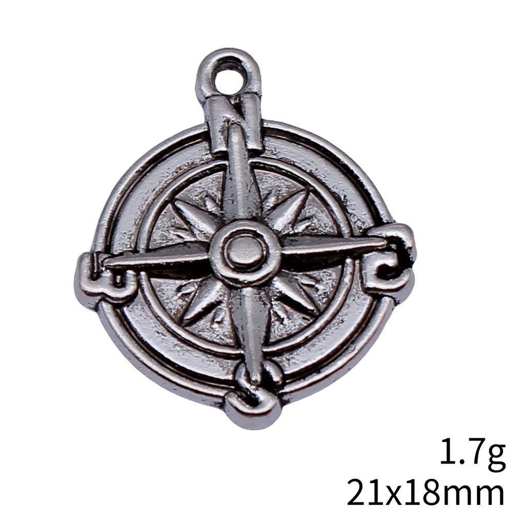21x18mm 1.7g Antique Silver Tone Zinc Alloy Compass Charm Pendant for DIY Travel Theme Jewelry