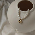 14K Gold Plated Natural Freshwater Pearl Heart Pendant Necklace Japanese Korean Elegant Clavicle Chain