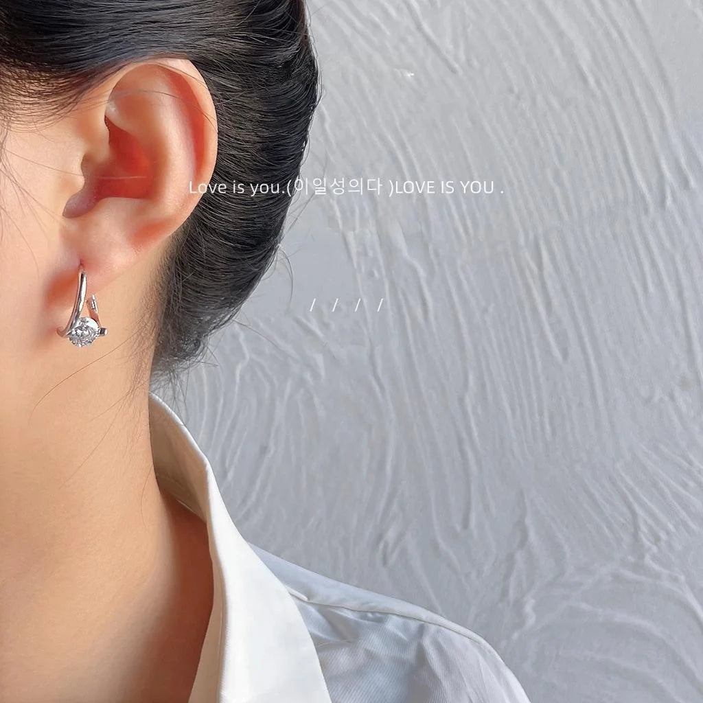 Silver Copper Micro Pave Zircon Geometric Round French Drop Earrings Minimalist Luxury Style