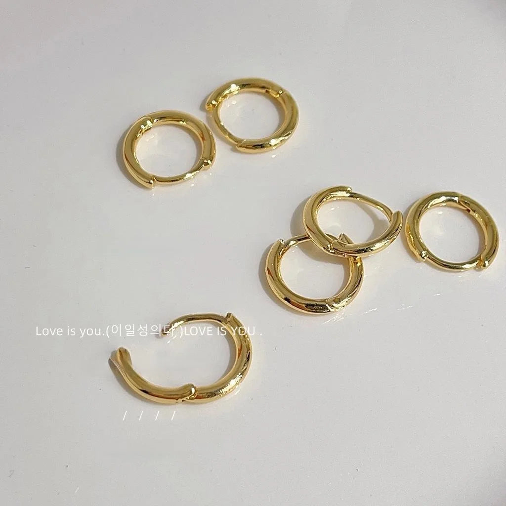 14K Gold Plated Copper Geometric Round Hoop Earrings Simple Elegant OL Style