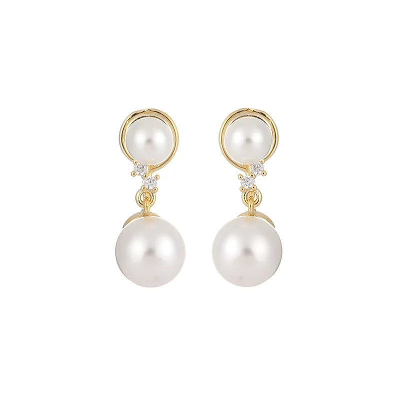 Elegant Faux Pearl Spiral Disc Drop Stud & Clip On No Piercing Alloy Rhinestone Dangle Earrings