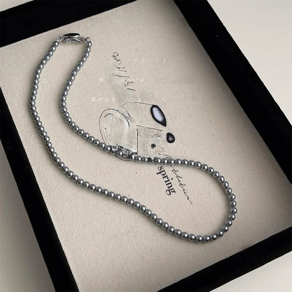 Luxury Gray Round Glass Pearl Necklace For Women Minimalist Geometric Choker Jewelry