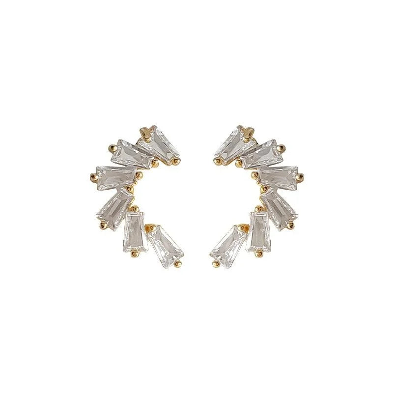14K Plated Micro Pave Zircon Irregular Geometric Stud Earrings Korean Chic Sparkling Firework Jewelry