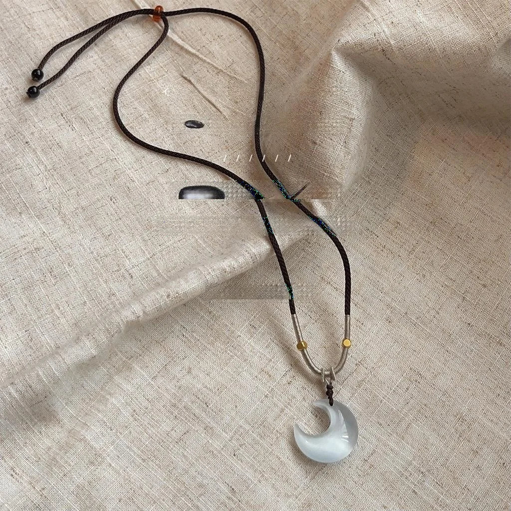 New Chinese Style Copper Glass Cat Eye Moon Geometric Collarbone Necklace For Women