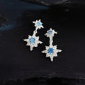 Aquamarine Blue Copper Micro Pave Zircon Eight Point Star Drop Earrings