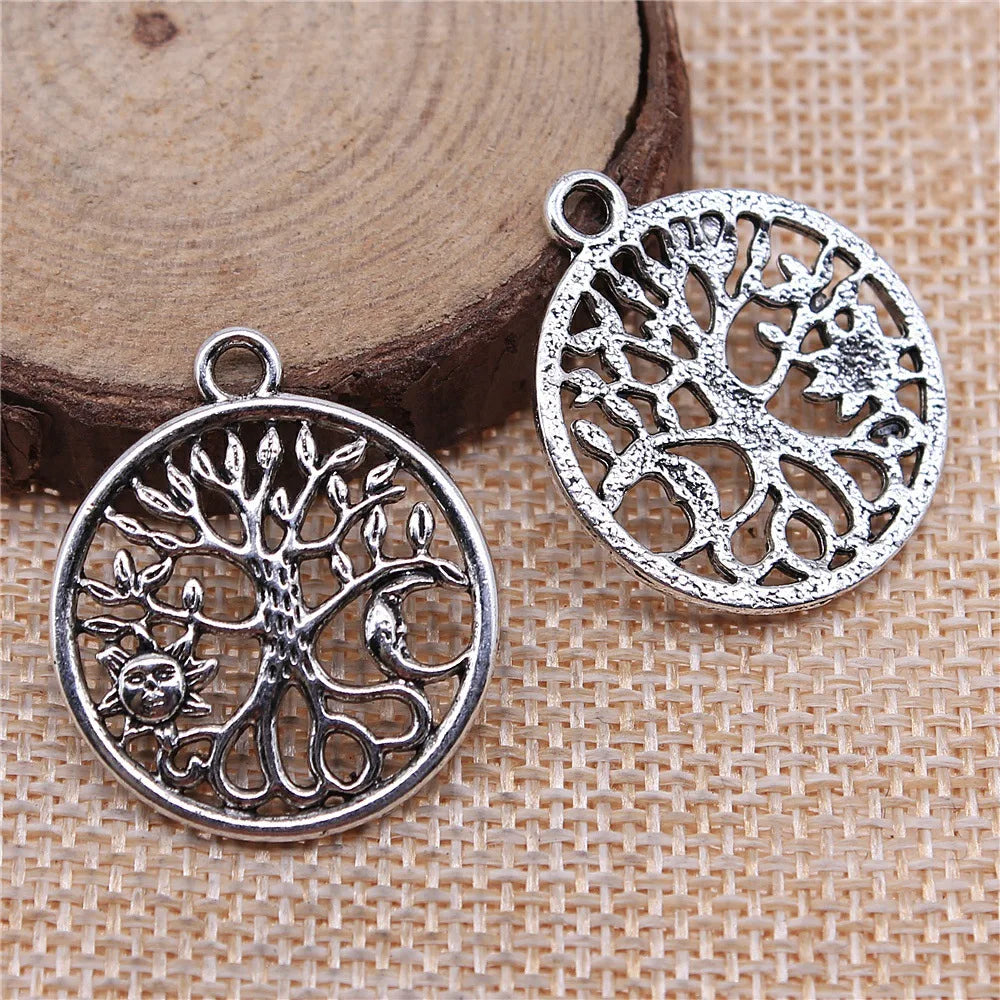 29x25mm 3.3g Antique Silver Zinc Alloy Sun Moon Tree of Life Charm Pendant for DIY Necklace Making