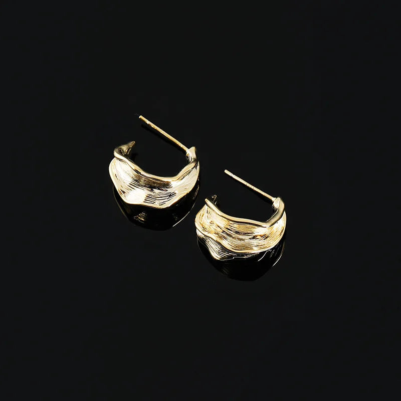 Luxury Gold Alloy Spiral Coil Hoop Stud & Clip On No Piercing Textured Metal Statement Earrings