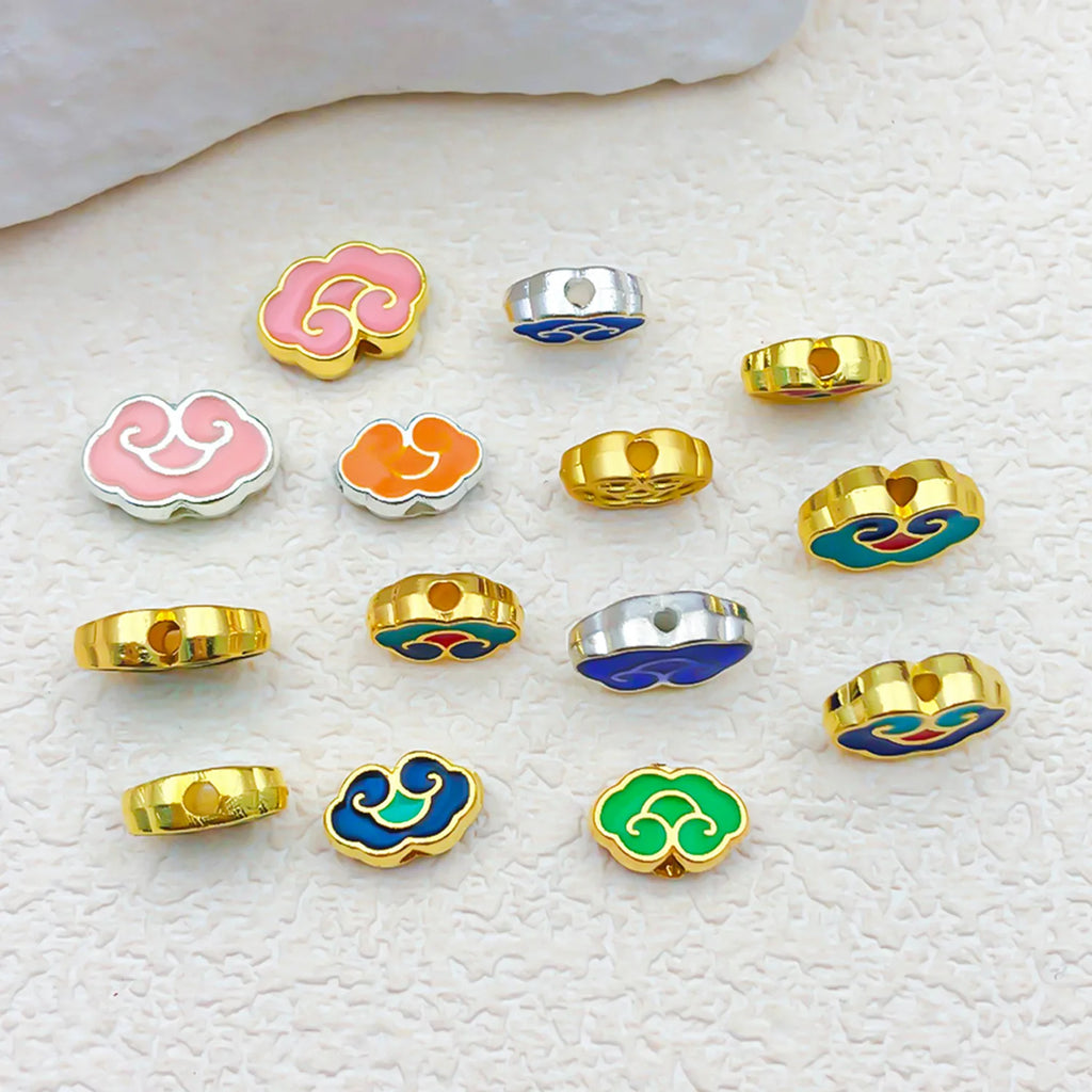 Enamel Zinc Alloy Auspicious Cloud Loose Metal Double Sided Beads for DIY Hanfu Tassel Jewelry Making