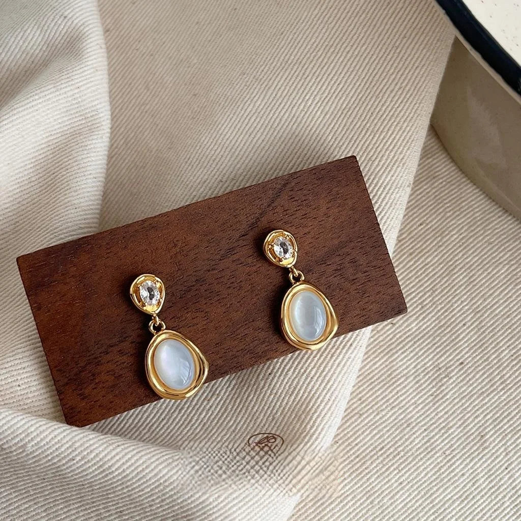 Luxury Teardrop Drop Earrings With Real Shell Zircon Micro Pave Copper Glass For Women