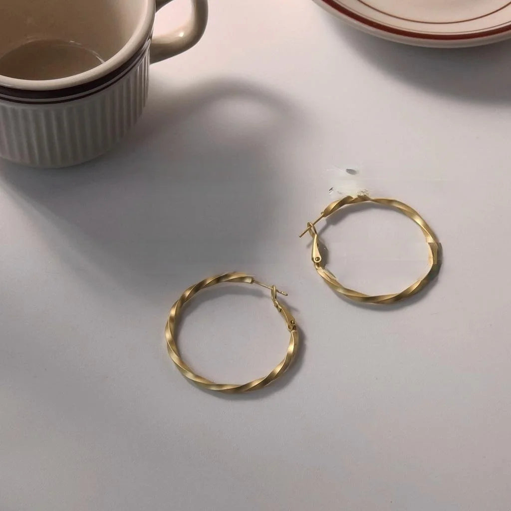 Matte Metal Geometric Large Round Twisted Hoop Earrings