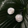 Designer Copper High Luster Pearl Double Layer Lotus Ruffle Round Drop Earrings Textured Minimalist Style
