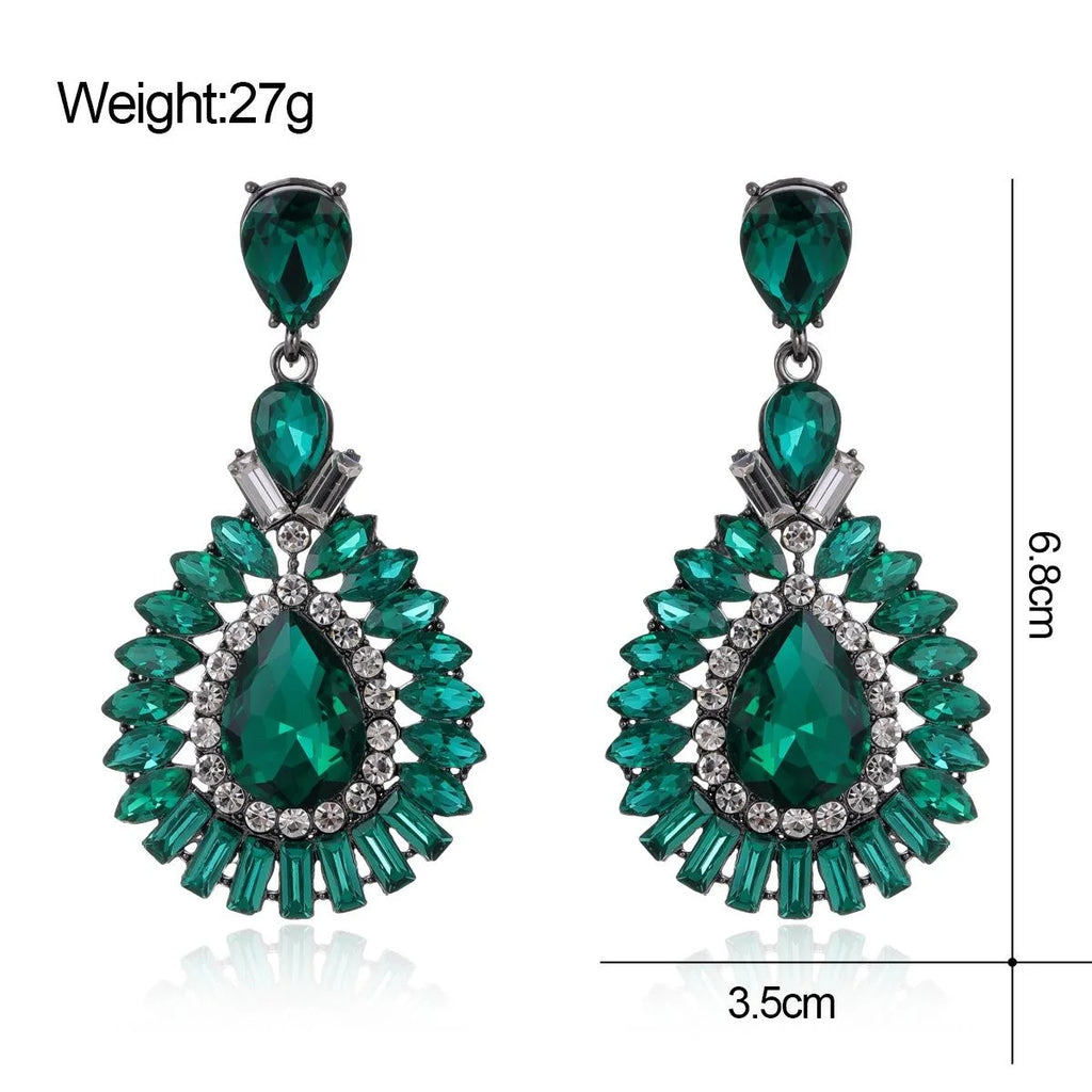 Luxury Emerald Green Crystal Rhinestone Teardrop Chandelier Earrings For Bridal Wedding Party Banquet