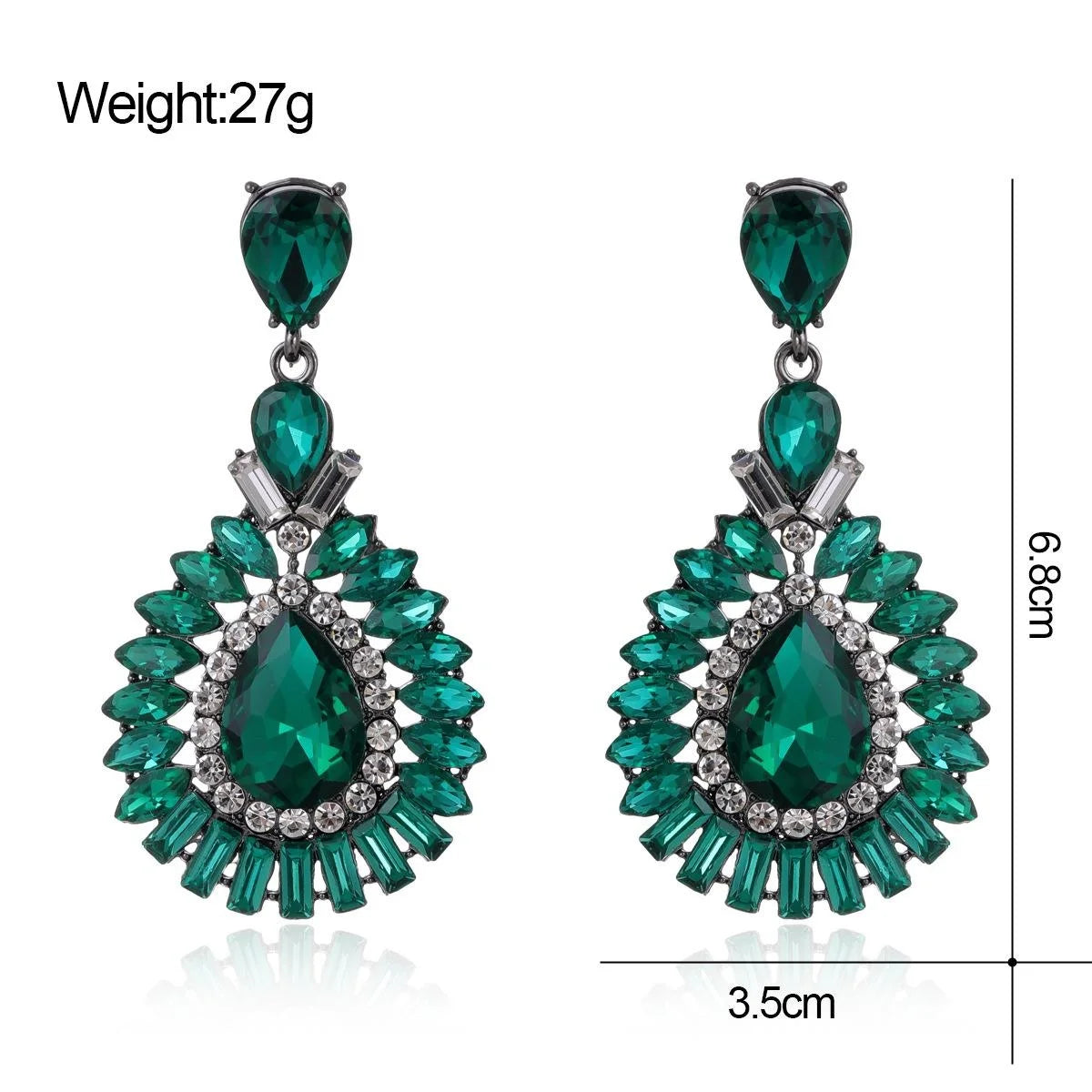 Luxury Emerald Green Crystal Rhinestone Teardrop Chandelier Earrings For Bridal Wedding Party Banquet