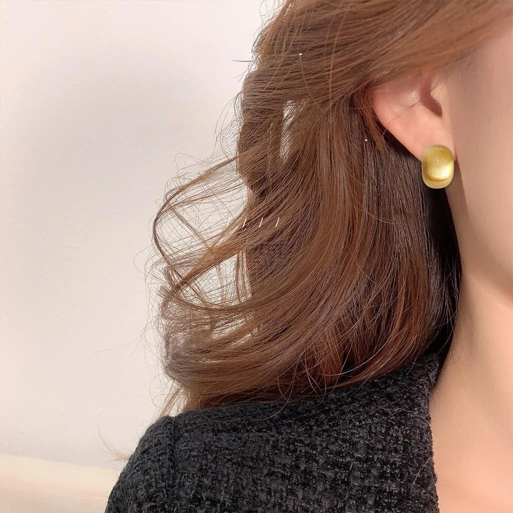 Light Luxury 14K Plated Copper Oval Geometric Stud Earrings With Matte Brushed Finish