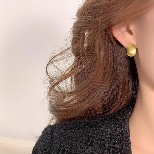 Light Luxury 14K Plated Copper Oval Geometric Stud Earrings With Matte Brushed Finish