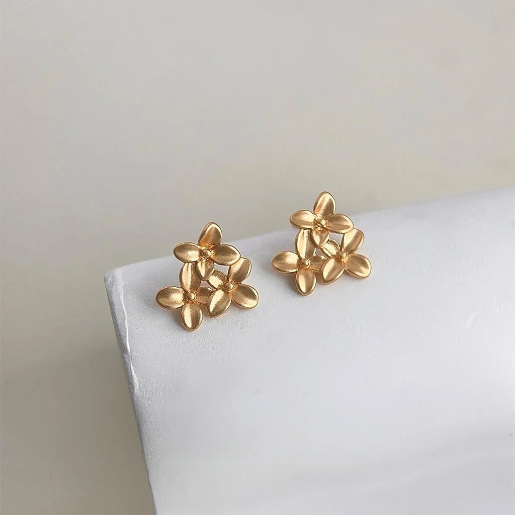 Matte Copper Osmanthus Flower Stud Earrings For Women, Elegant Minimalist Commuter Jewelry