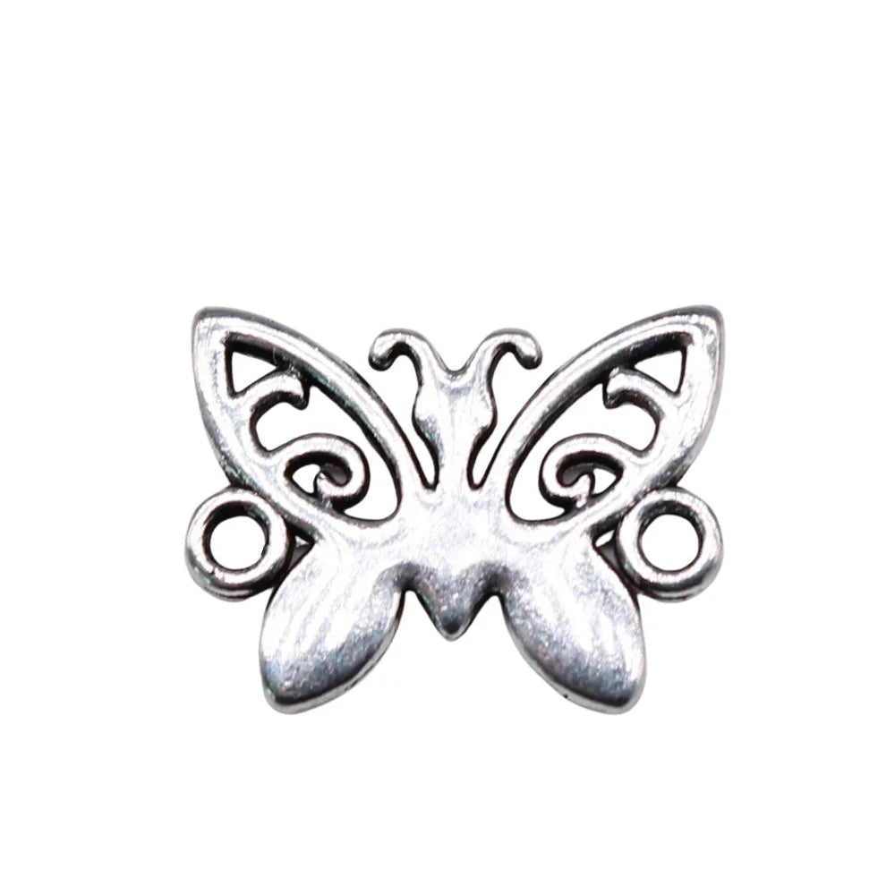 15x12mm 0.59g Antique Silver Zinc Alloy Butterfly Connector Charm Pendant for DIY Bracelet Jewelry Making