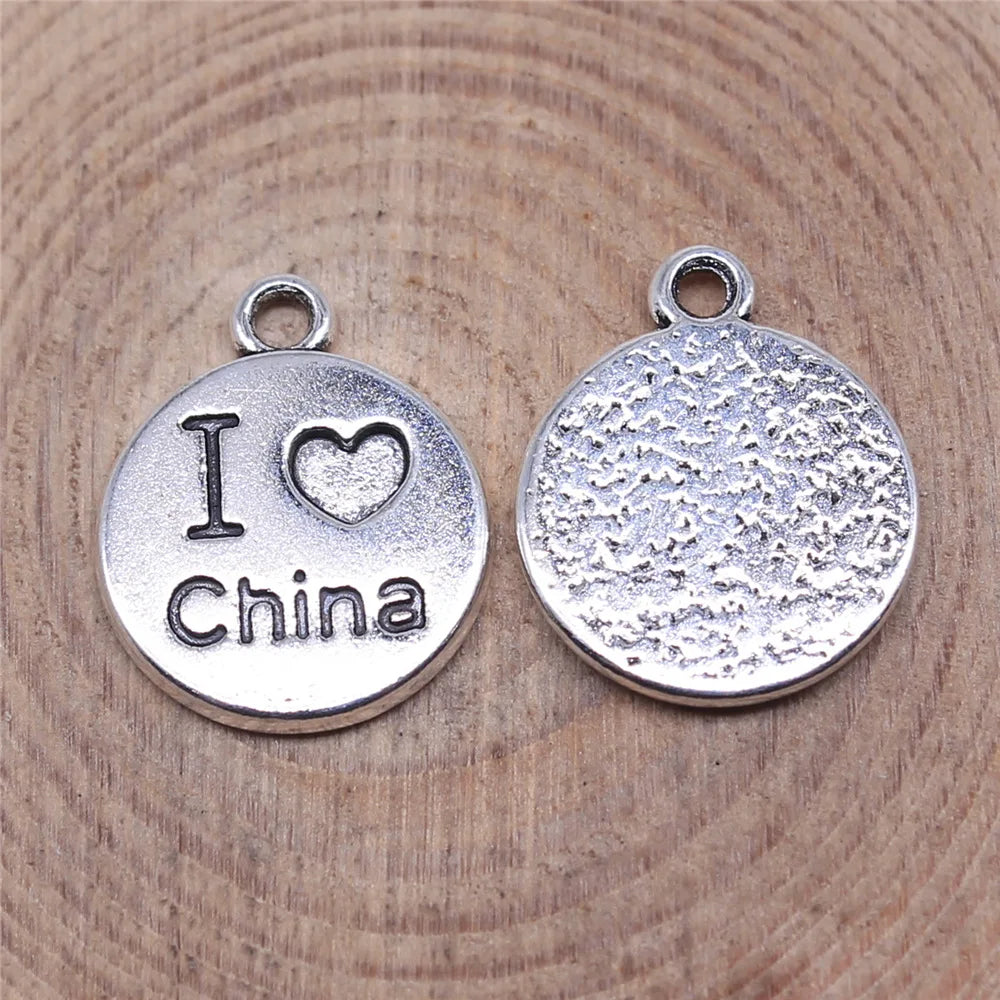 17x14mm 1.5g Antique Silver Zinc Alloy I Love China Charm Pendant for DIY Bracelet Necklace Making