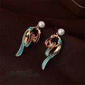 Dunhuang Inspired Ribbon Drop Earrings Handmade Painted Copper Enamel Drip Glaze Pearl Chic Jewelry