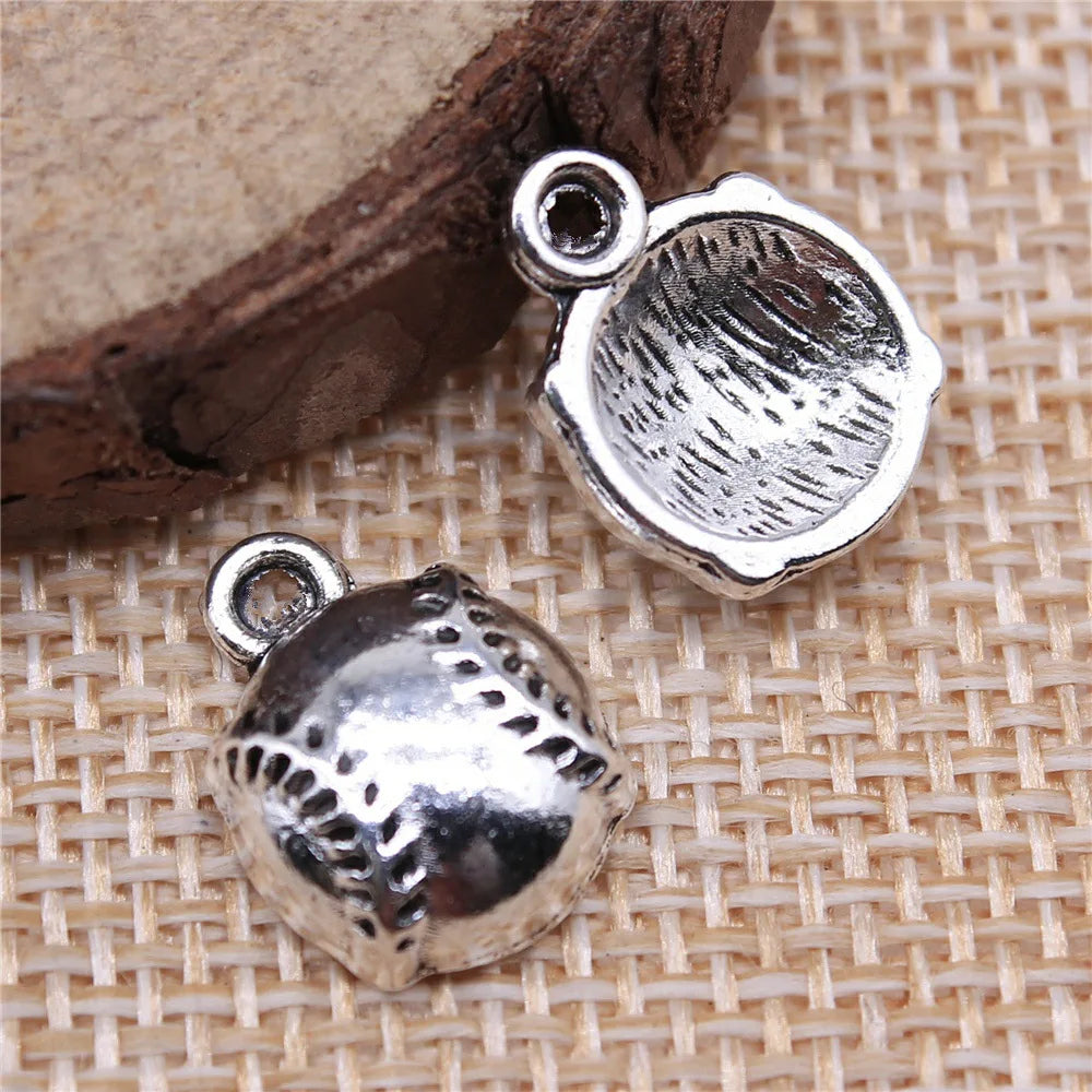 14x11mm 1.9g Antique Silver Zinc Alloy Baseball Charm Pendant for Sports Theme DIY Jewelry Making
