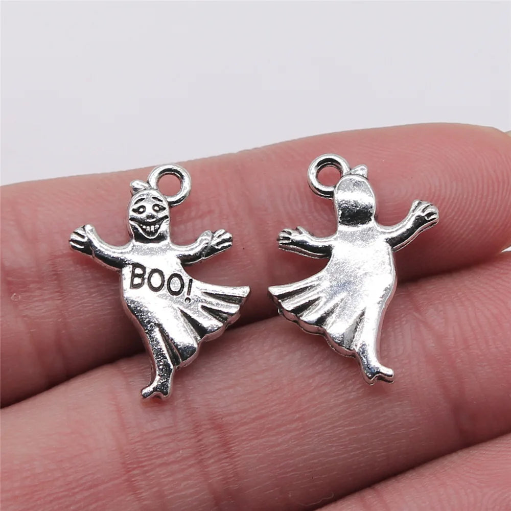 15x20mm 1.5g Antique Silver Zinc Alloy BOO Ghost Charm Pendant for DIY Jewelry Making and Accessories