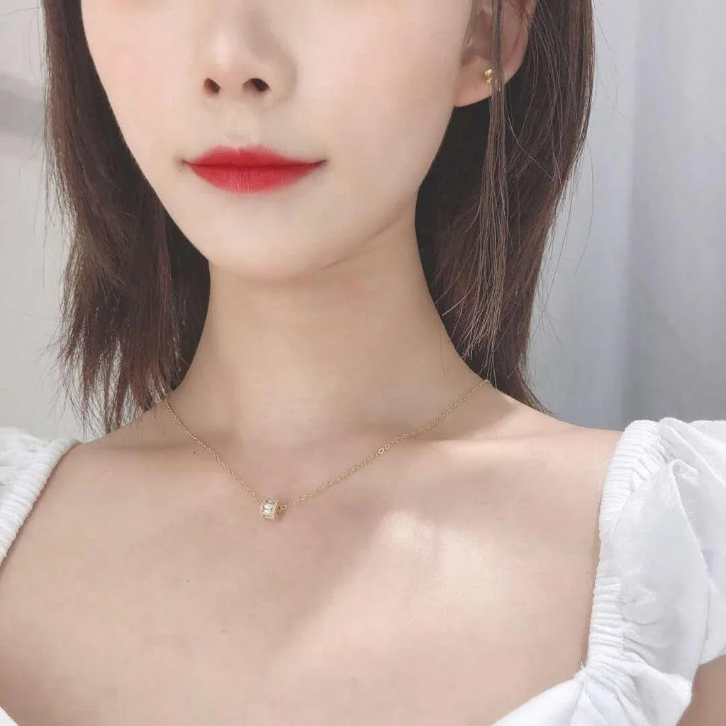 14K Gold Plated Copper Zirconia Micro Pave Slim Waist Pendant Clavicle Necklace Korean Style