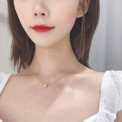 14K Gold Plated Copper Zirconia Micro Pave Slim Waist Pendant Clavicle Necklace Korean Style
