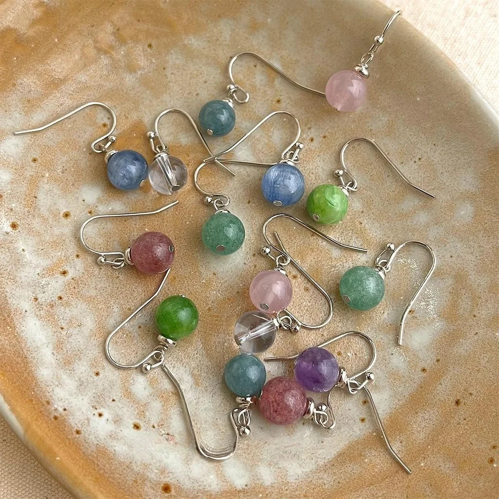 Natural Stone Round Geometric Drop Earrings New Chinese Minimalist Sweet Forest Style