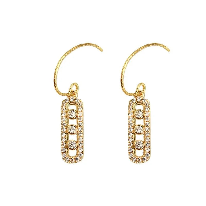 Minimalist French Geometric Oval Bar Zircon Micro Pave Eco Copper Drop Earrings