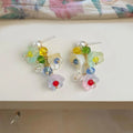 Sweet Lily Of The Valley Handmade Glass Crystal Pearl Floral Drop Earrings For Women