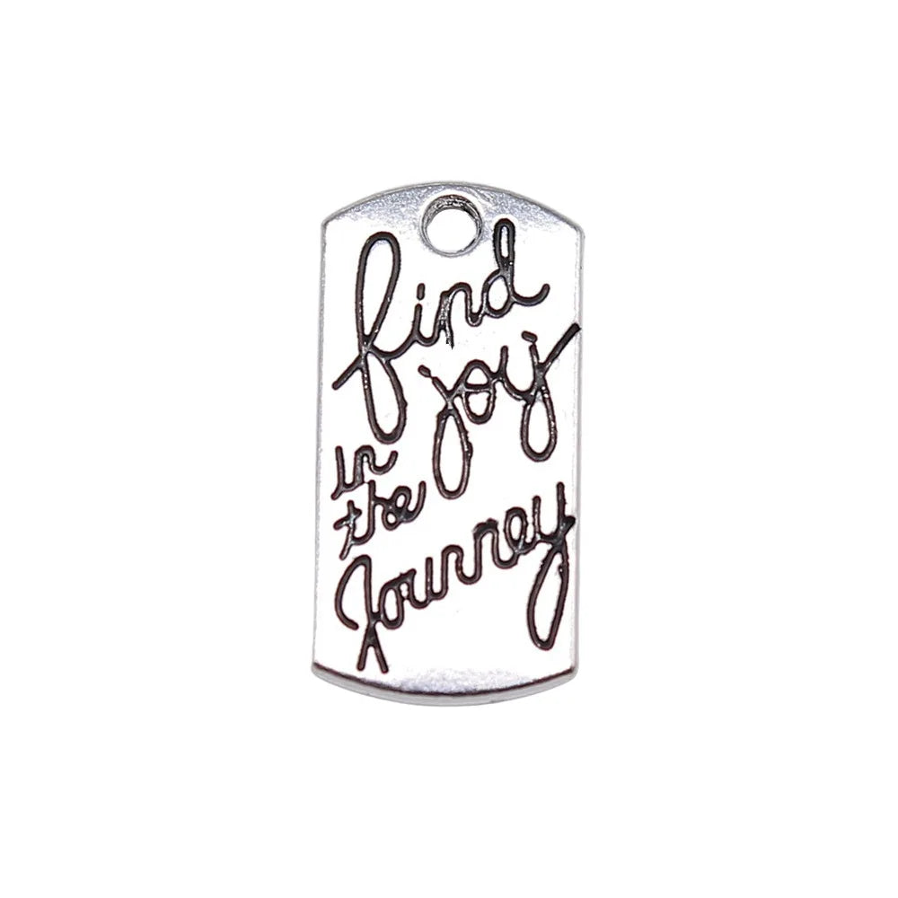 20x10mm 1.8g Zinc Alloy Find Joy in the Journey Letter Charm Pendant for DIY Inspirational Jewelry Making
