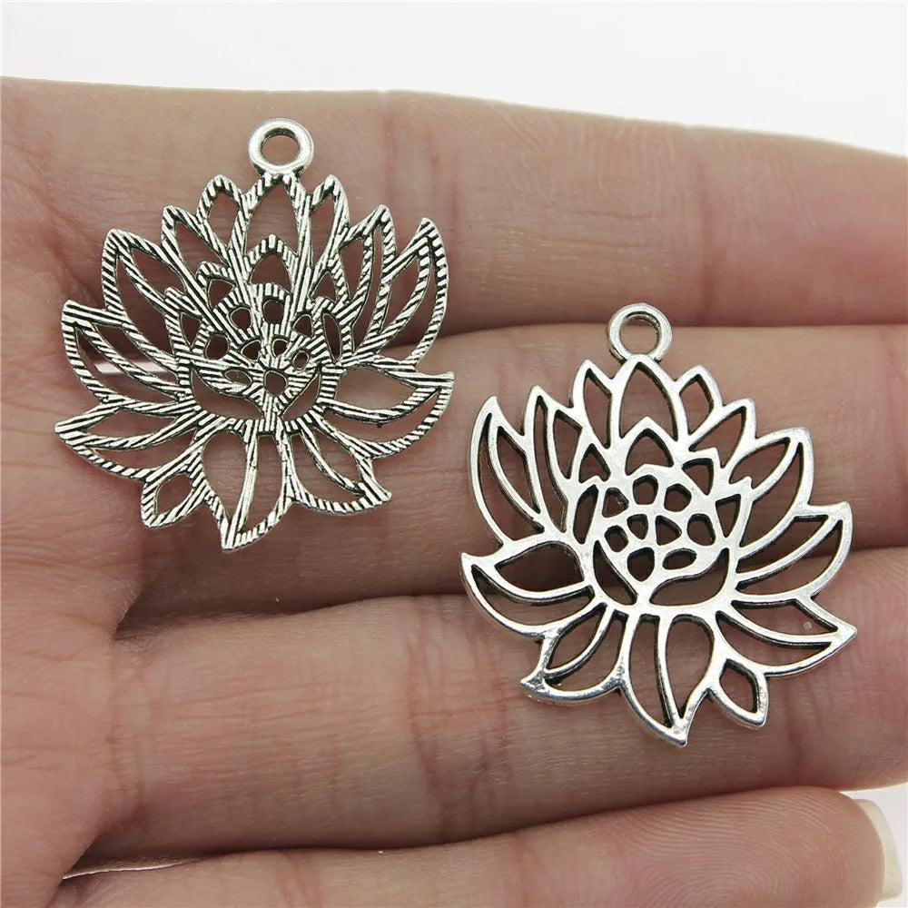 27x31mm 1.8g Antique Silver Zinc Alloy Lotus Flower Charm Pendant for DIY Handmade Jewelry Making
