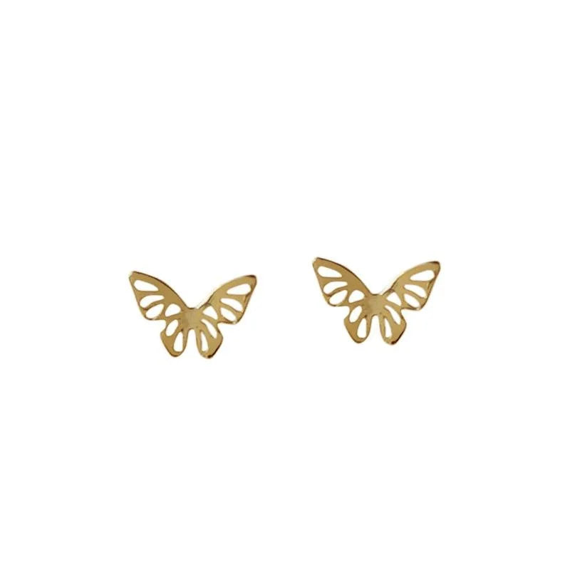 Mini 14K Gold Plated Copper Hollow Butterfly Stud Earrings For Women Simple Daily Jewelry
