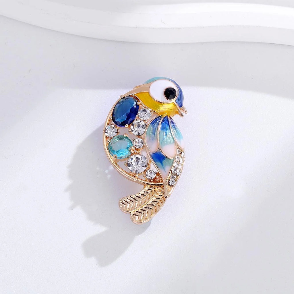 Elegant Blue Enamel Bird Brooch With Rhinestone Crystals, Luxury Alloy Lapel Pin Corsage Gift
