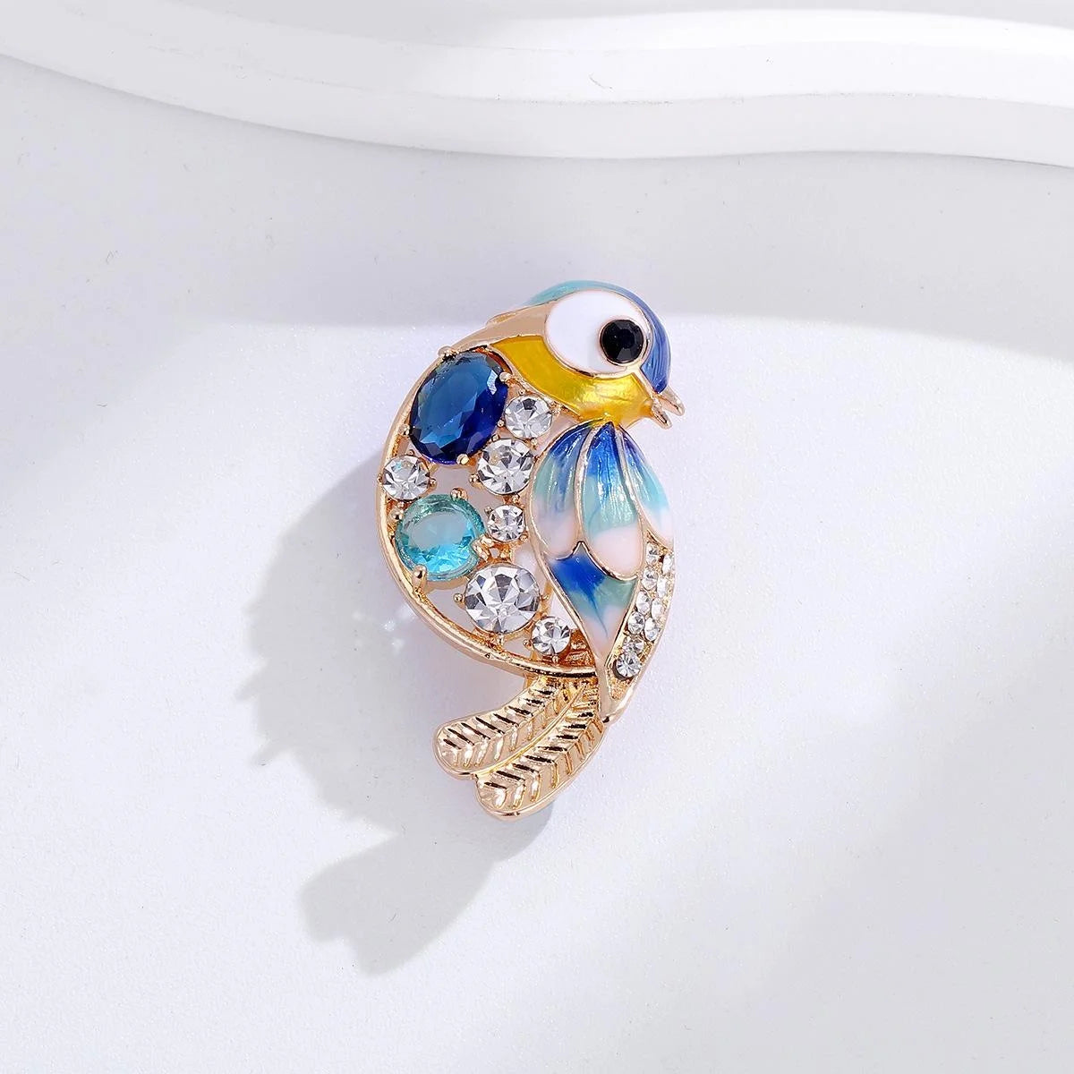Elegant Blue Enamel Bird Brooch With Rhinestone Crystals, Luxury Alloy Lapel Pin Corsage Gift